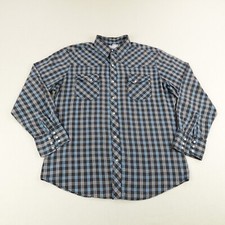 Wrangler Shirt Mens XL Blue Plaid Western Pearl Snap Wrancher Slanted Pocket