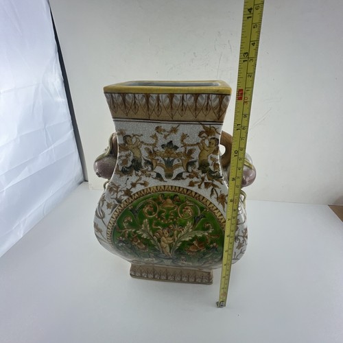 "Jarrón de maceta de porcelana vintage con decoración policromada estilo renacentista 12""" - Imagen 18 de 21