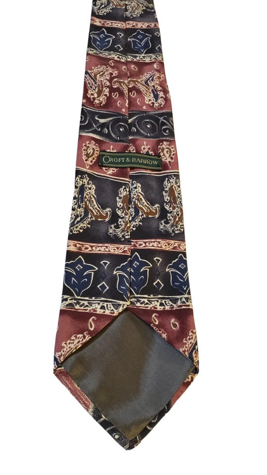 Corbata Croft&Barrow Luxury Azul Rosa 100% Seda Estampada en Italia Hecha en EE. UU. Foto 4 de 4