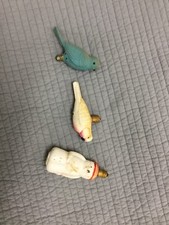 ANTIQUE VTG CHRISTMAS ORNAMENT LOT OF  3 LIGHT BULB BIRDS OWL GLASS PLASTIC 
