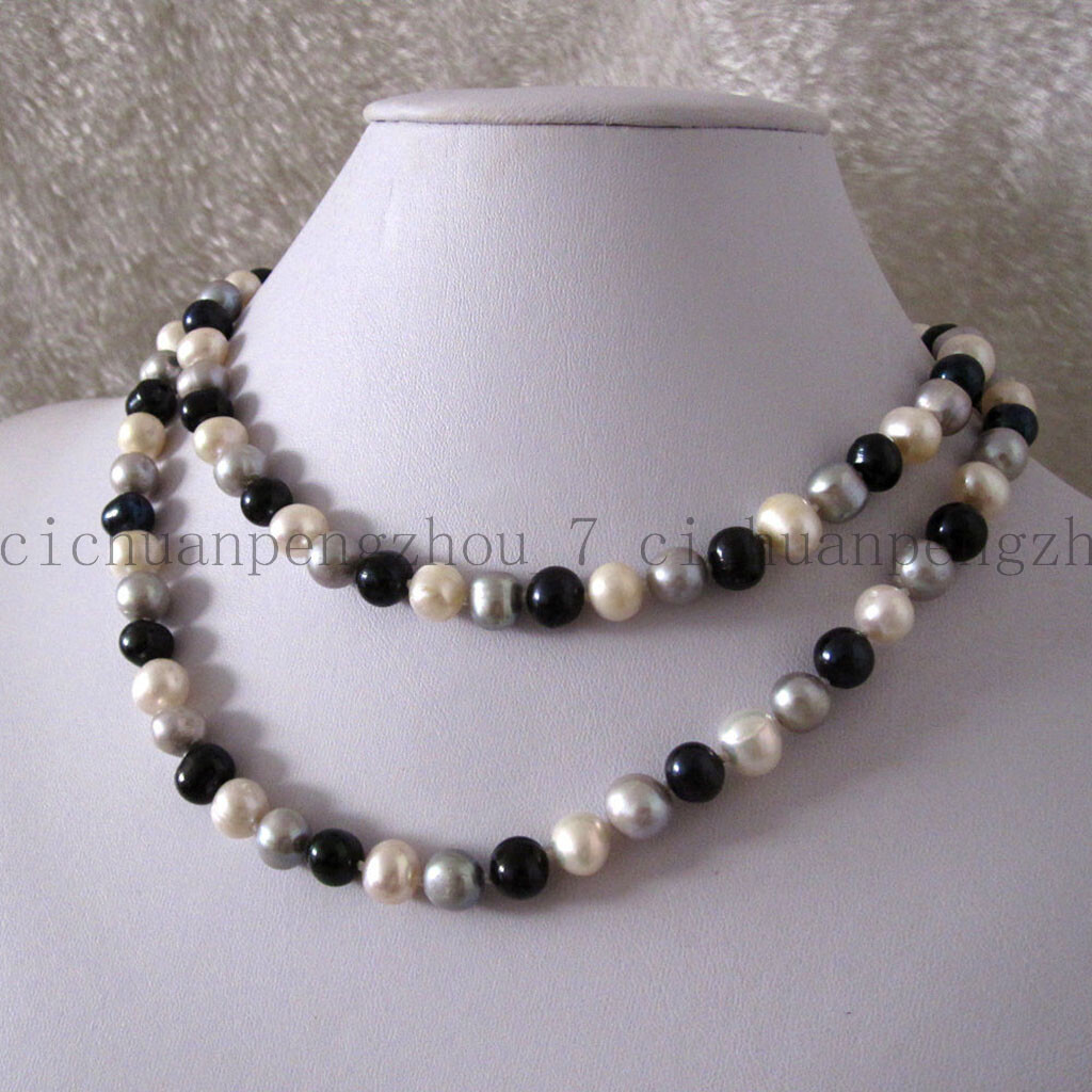 Genuine natural 8-9mm Black Freshwater Cultured Pearls Necklace 34 inches Genuine natural 8-9mm Black Freshwater Cultured Pearls Necklace 34 inches