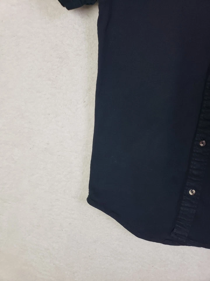 Camisa Boohoo Hombre Pequeña Negra Mezcla Algodón Manga Corta Abotonada Elastizada Denim Foto 4 de 4