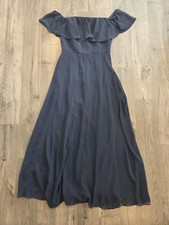 Bill Levkoff Womens Off-Shoulder Dress Gown 8 Dark Blue Long Formal Bridesmaid