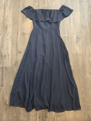 bill levkoff off the shoulder bridesmaid dress Bill Levkoff Womens Off-Shoulder Dress Gown 8 Dark Blue Long Formal  Bridesmaid