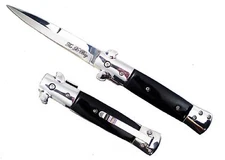 Black Chrome Blade Godfather Assisted Kissing Crane Stiletto Style Pocket Knife