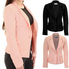 Ladies Padded Shoulders Lined Elegant Smart Low V Neck Office Jacket Blazer
