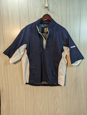 FootJoy Wind Shirt Men's Medium Blue Short Sleeve 1/4 Zip Golf Outdoor Hydrolite