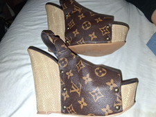 Louis Vuitton Monogram Leather Wedge Slingbac...