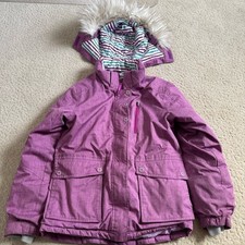 LL Bean Med 10-12 Insulated Puffer Removable Faux Fur Hood Jacket Purple 295296
