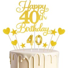 Happy 40th Birthday Cake Topper for 40th Birthday Decorations Numeral 40 Cand...