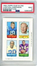1969	Topps 4 in 1	Unitas / Josephson	Renfro / Cox		PSA 9	Colts