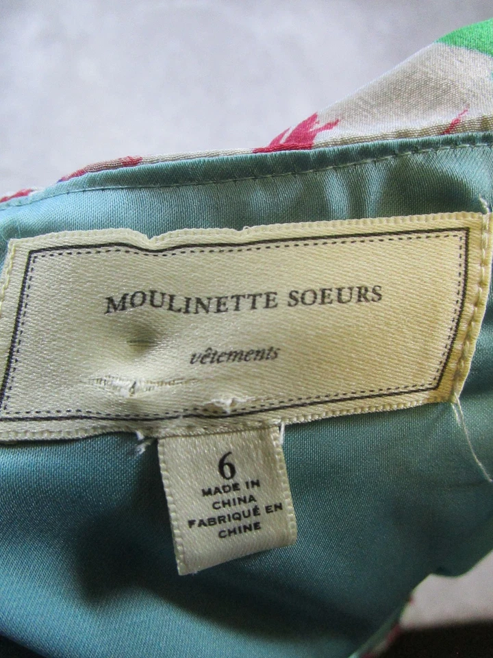 Vestido Moulinette Soeurs Feminino 6 Verde Azul Vermelho Floral Halter Blusa de Seda * - Imagem 3 de 4