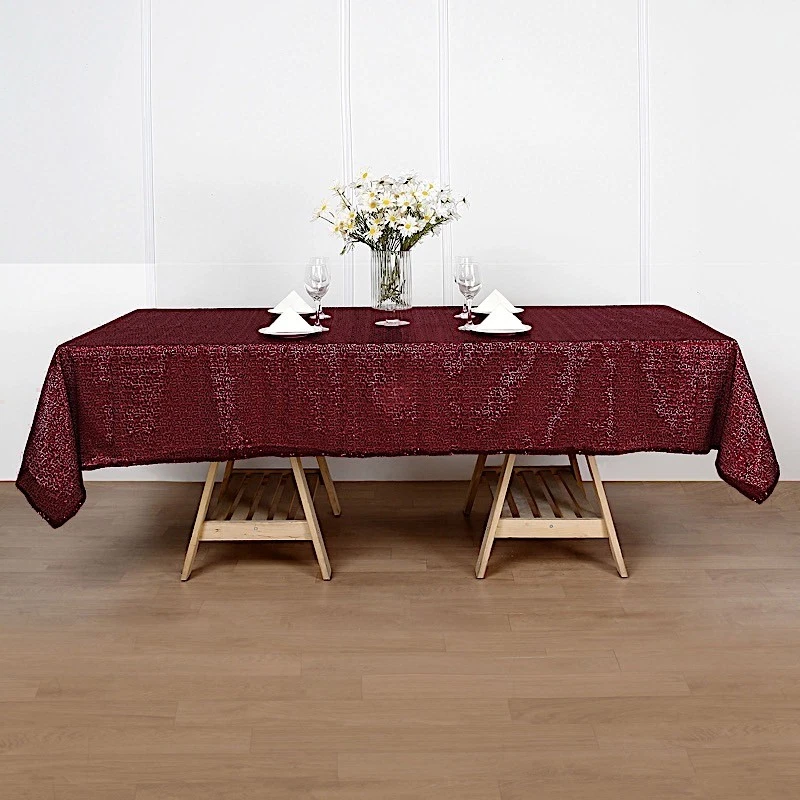 60x102" Burgundy SEQUIN RECTANGLE TABLECLOTH Wedding Party Catering Linens SALE - Image 2 of 4