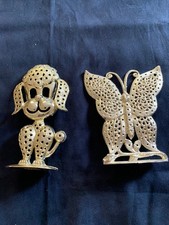 Vintage Torino Gold Metal Filigree Earring Holder Stand Lot Poodle & Butterfly 