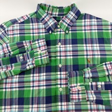 Ralph Lauren Button Down Shirt Mens XL Green Plaid Cotton Long Sleeve Pony Logo