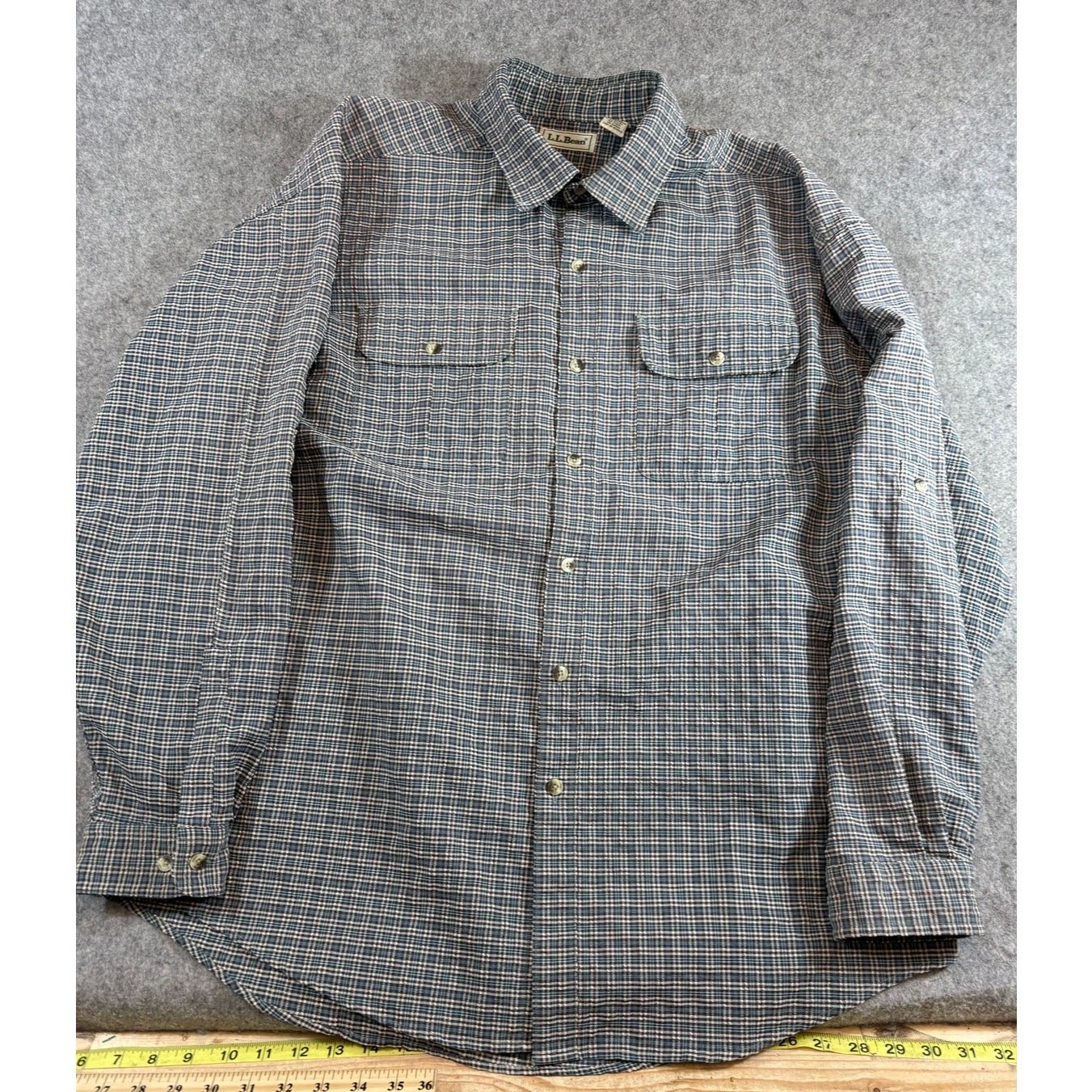 VINTAGE LL Bean Mens Shirt Blue Plaid Button Up Long Sleeve Outdoor Retro XL