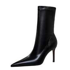 Fashion Women Pointed Toe Thin Heel Mid-Calf Boot High Heels Booties Pumps Shoes