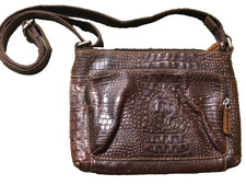 Brown Leather Purse Handbag Crossbody Bag Tooled Croc Print made in India.