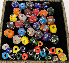 50 Lampwork Glass Beads. Mixed Size, Style Colors Handmade Glass Beads Mix.