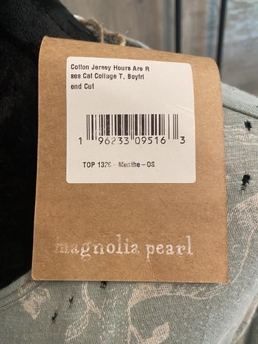 Magnolia Pearl 1326 Hours Are Roses Cat Collage T Shirt Menthe Green Top NWT-OS - Picture 3 of 8