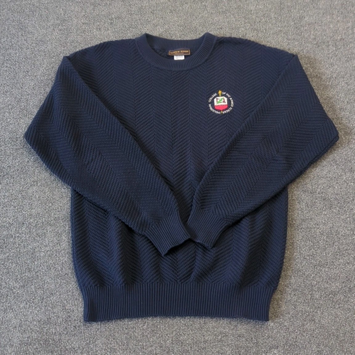 Andrew Rohan Armed Forces Herringbone Knit Sweater ICAF Navy Blue Men's Medium
