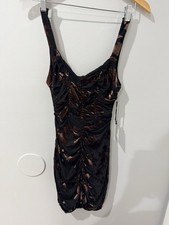 ASTR The Label Women’s XS Ruched Burnout Dress in Black and Brown 1