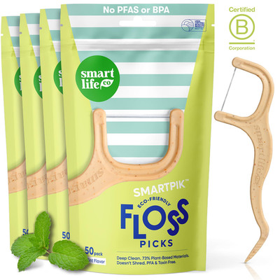 Smartlifeco Eco-Friendly Dental Floss Picks 200Ct - Flossers Made Straw Wheat