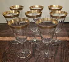 Tiffin Franciscan Athens Wine Goblet Clear with Gold Encrusted Rim (set of 8)