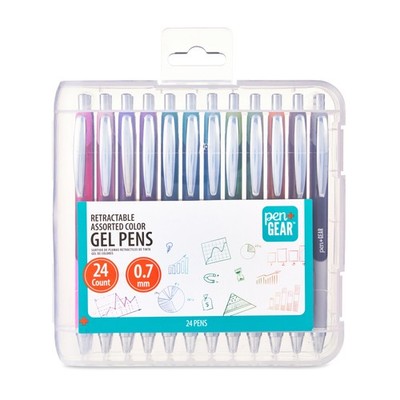 Retractable Gel Pens, Medium Point, 0.7mm, Assorted Colors, 24 Count