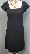 Ann Taylor Sheath Dress Womens 2 Black Short Sleeve Square Neck Back Zip