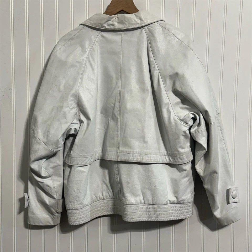 Chaqueta Bagatelle Vintage Años 80 100% Cuero Blanca Doble Pecho Grande 12 Foto 2 de 4