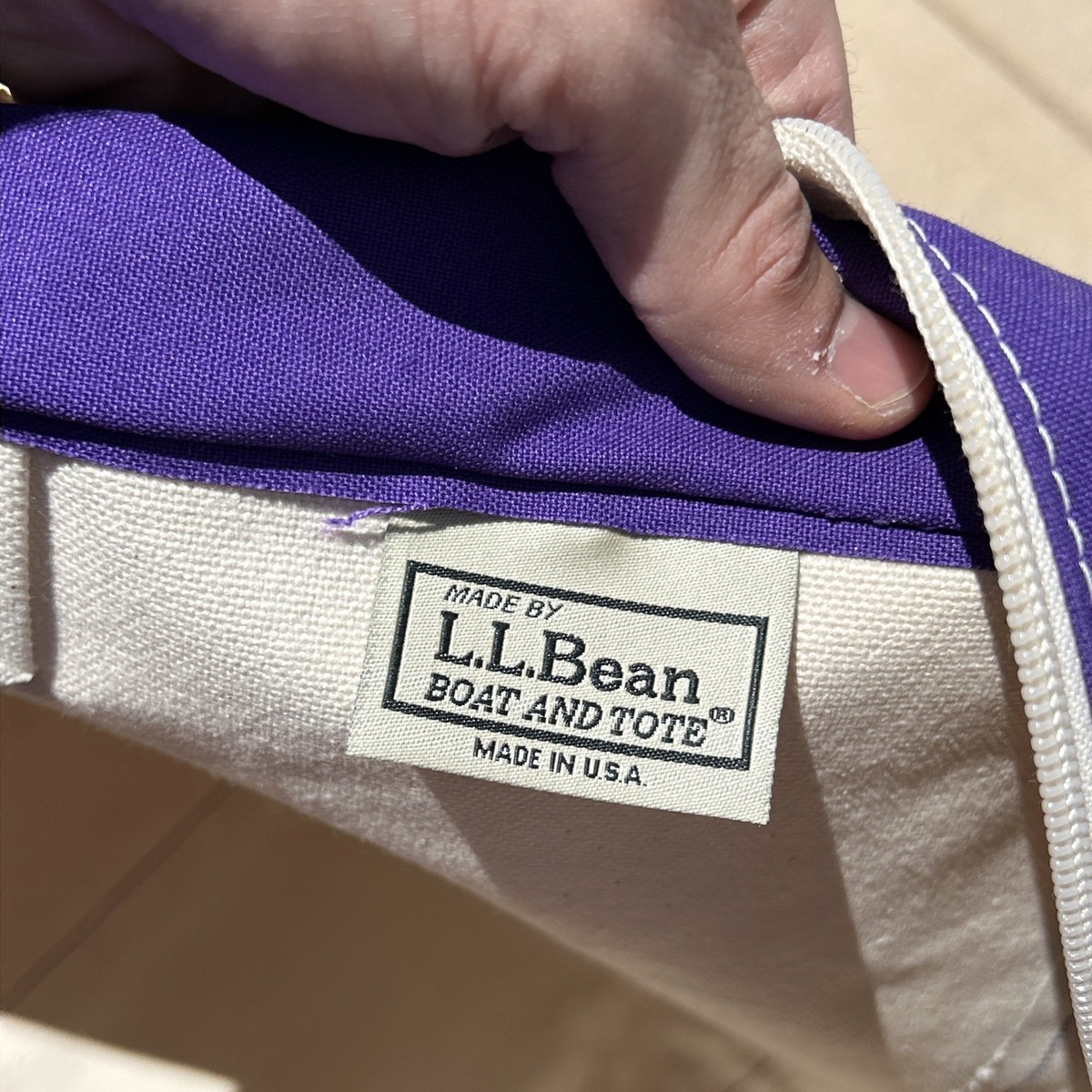Vintage LL BEAN BOAT AND TOTE Canvas Bag Purple Short Handle