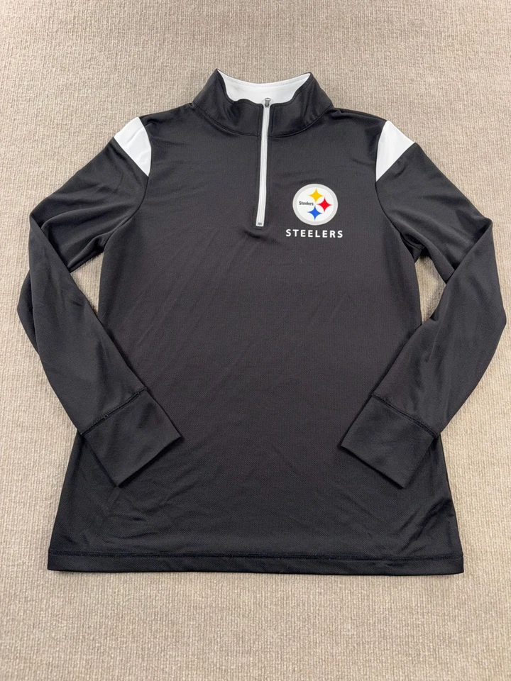 NFL Pittsburgh Steelers Chaqueta Mujer Grande Negra 1/4 Cremallera Manga Larga TX3 Genial Foto 2 de 4