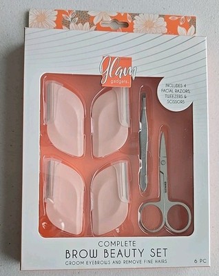 Glam Gadgets 6PC Complete Brow Beauty Set - Facial Razors Tweezers & Scissors
