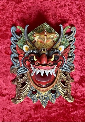 Handgeschnitzte Bali Barong/Rangda Maske - signiert von Meister Schnitzer - Ubud MAS Dorf