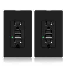 2PACK Weather Resistant Black GFCI Outlet 15A TR ETL Certified LED Status Light