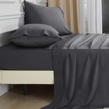 4 PCS Full Size Brushed Microfiber Sheet Set Deep Pockets Dark Gray