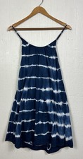 Madewell Blue White Tie Dye Sun Dress Cotton Lined Pockets Trapeze Swing Small