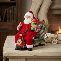 Weihnachtsmann Sitzend Auf Lokomotive 28Cm Santa Dekofigur Eisenbahn Rot