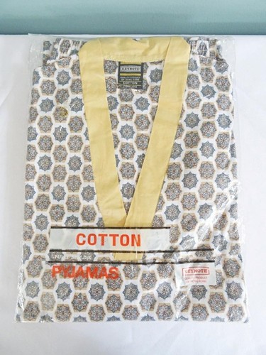 Vintage Mens Pajamas 1970s Keynote Green Mustard Geometric Patterned Unworn XL - Picture 17 of 23