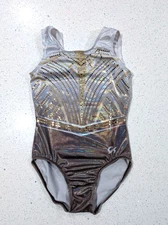 COMPETITION TEAM GK Elite gymnastics Leotard Large BRONZE Silver White Mystique