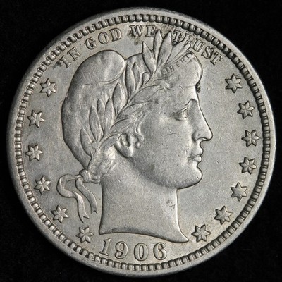 1906 Barber Silver Quarter AU E362 QSCCZ