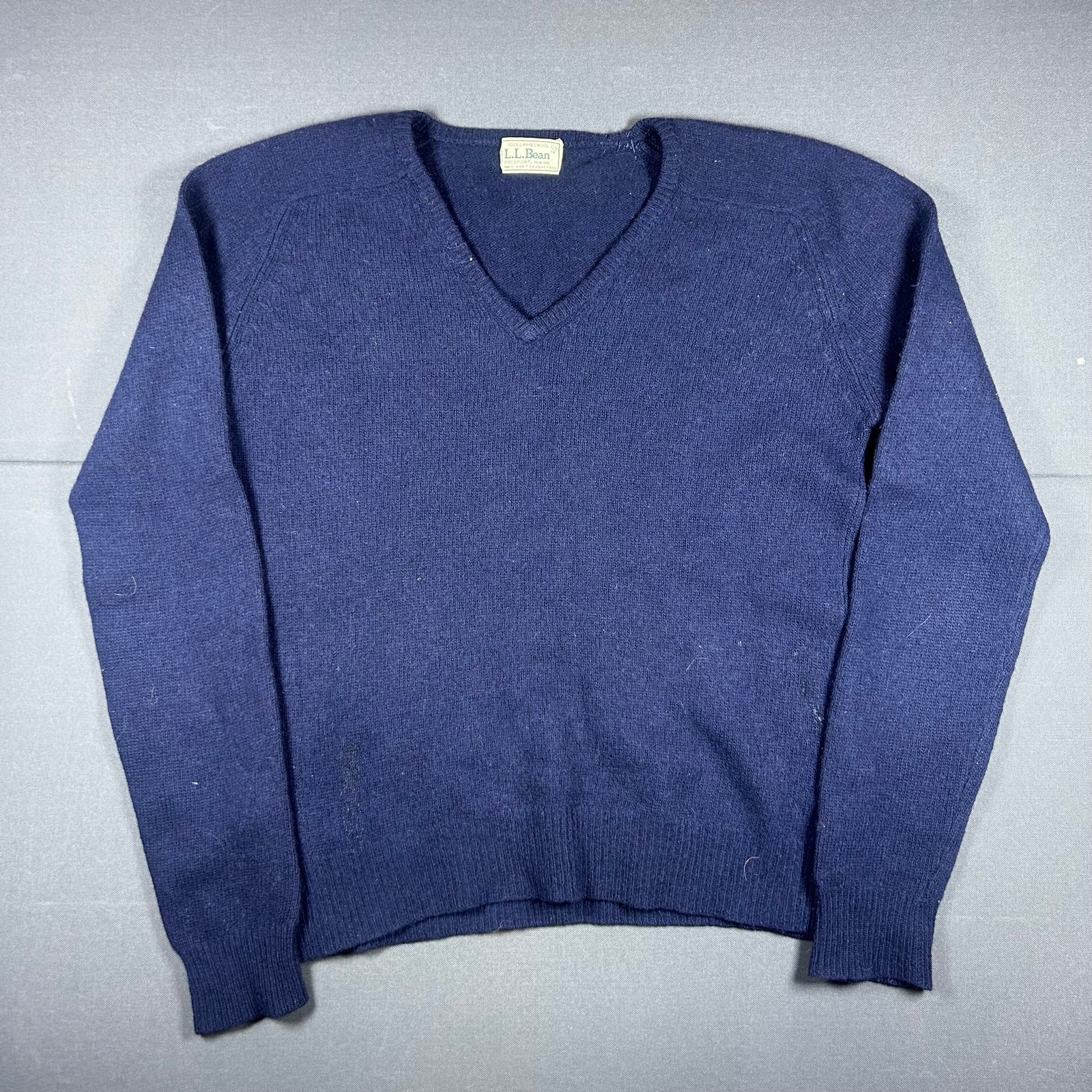 Vintage L.L. Bean Navy Lambswool VNeck Sweater Made In British Hong Kong Size 36