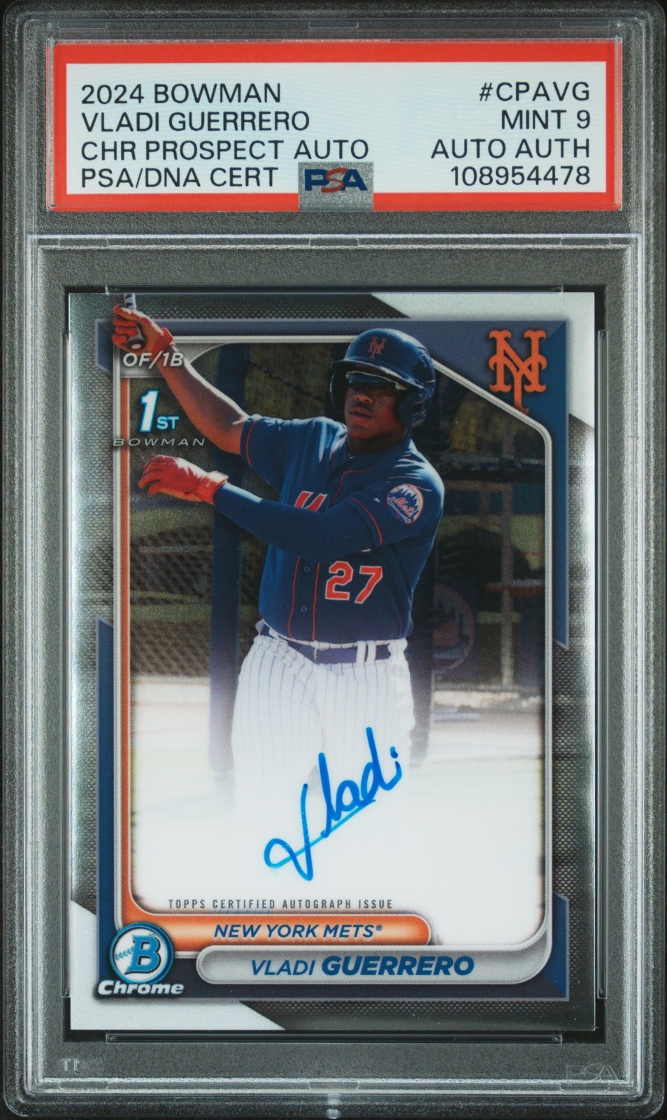 2024 Bowman Chrome Vladi Guerrero Prospect Auto PSA 9 Mint Mets view 1