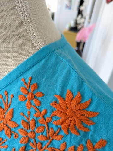 Abito Madison Mathews Turchese 100% Cotone Ricamato XS Charleston, Marca SC - Foto 7 di 7