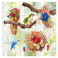 Bird Toys Parakeet Foraging Hanging Chewing with Natural Wooden Perches Cage