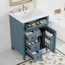 24 Inch Blue Gray Bathroom Vanity with Sink Solid Wood MDF Cabinet