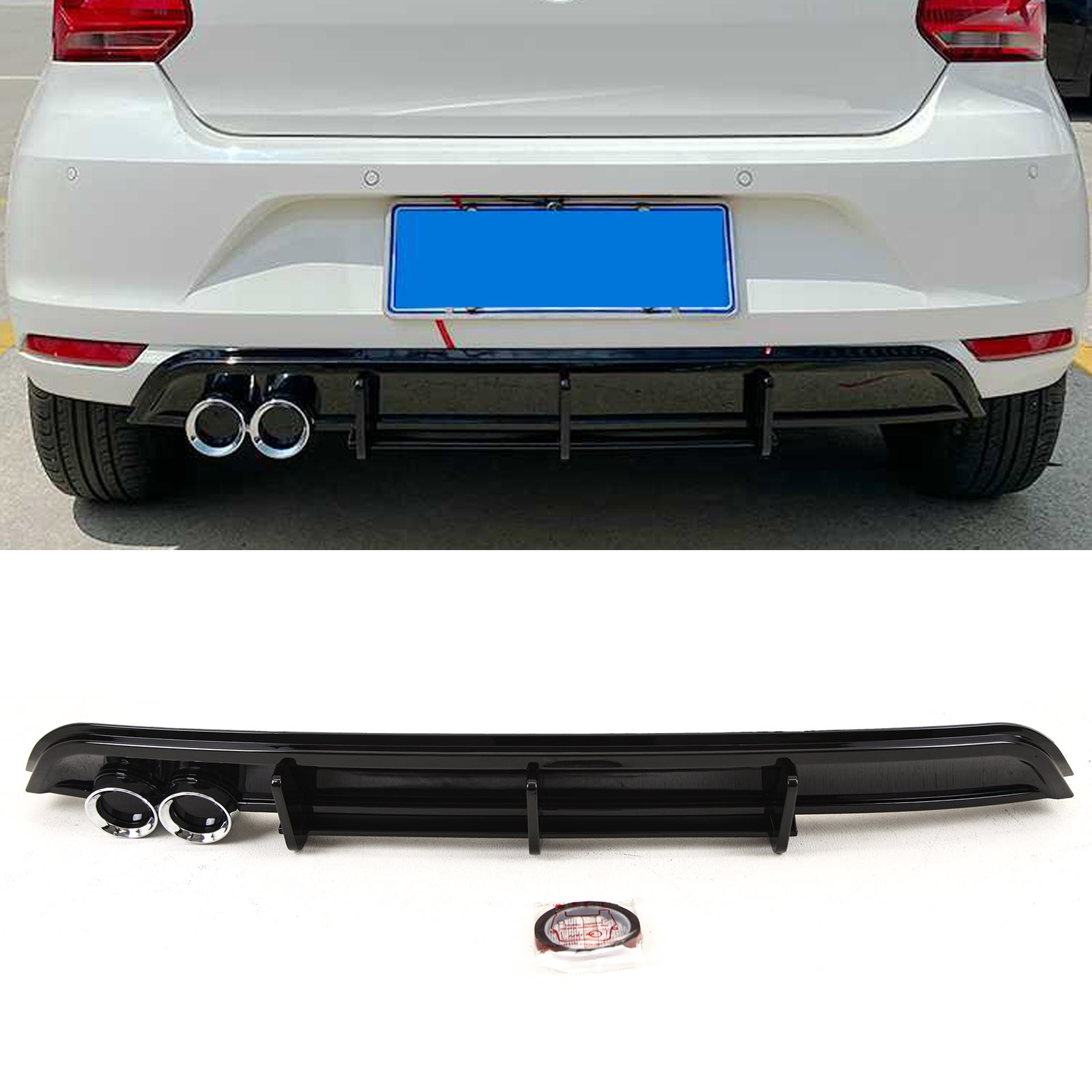 Fits VW Polo MK5 6C 2014-2017 Rear Bumper Diffuser Spoiler Sport Gloss Black