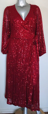 eShakti SEQUINED COCKTAIL OCCASION WRAP TIE MIDI DRESS SIZE 2X PUFF LONG SLEEVE
