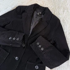H&M Black Corduroy Blazer Jacket Women XS Double Button Pockets Lined Minimalist